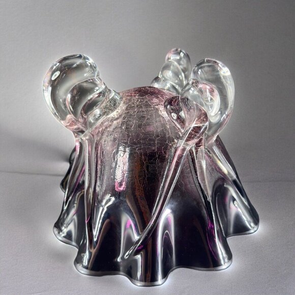 2005 Hand Blown Glass Bowl Centerpiece Purple Crackle Glass  2005 Hand Blown‎ Glass Bowl Centerpiece Purple Crackle Glass Artist Signed Decor